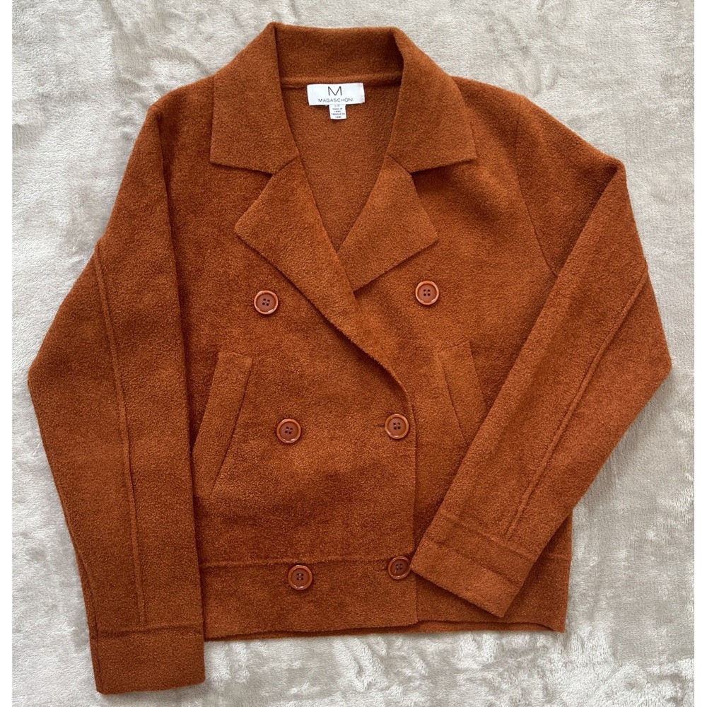 Magaschoni Women S Burnt Orange Soft Knit Double Breasted Jacket Blazer